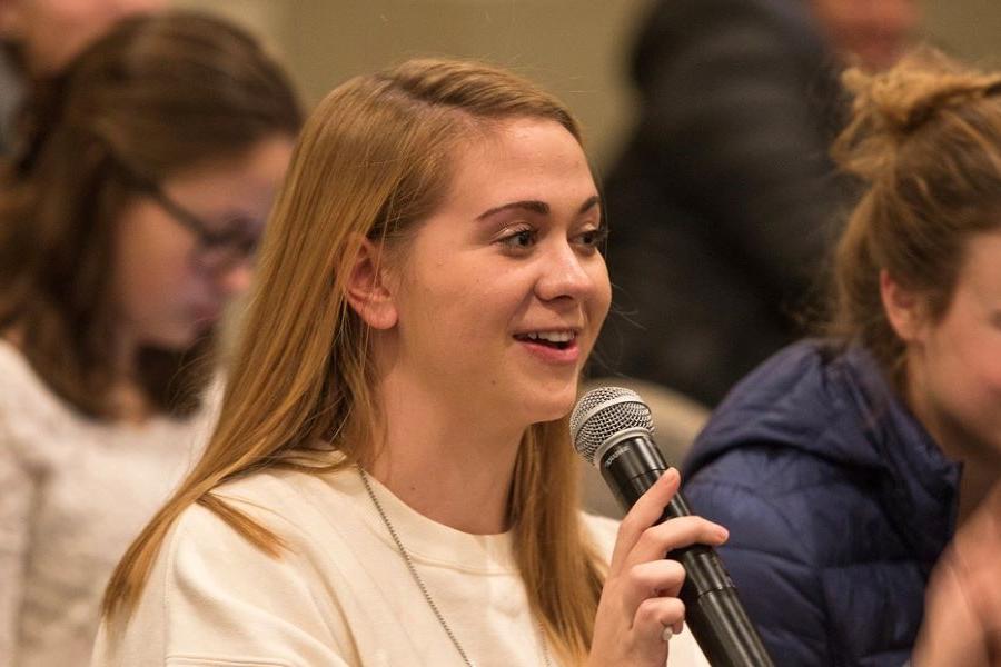 Student with microphone